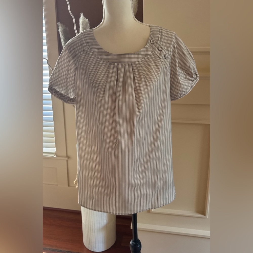 Vintage Lane Bryant Blue and White Pleated Bib Collar Blouse 14/16